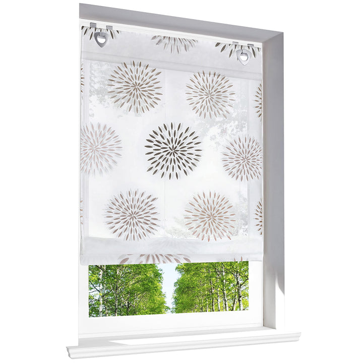 Raffrollo mit Kreis-Motiven Druck Design Rollos Voile Transparent Vorhang (BxH 100x140cm, Braun mit