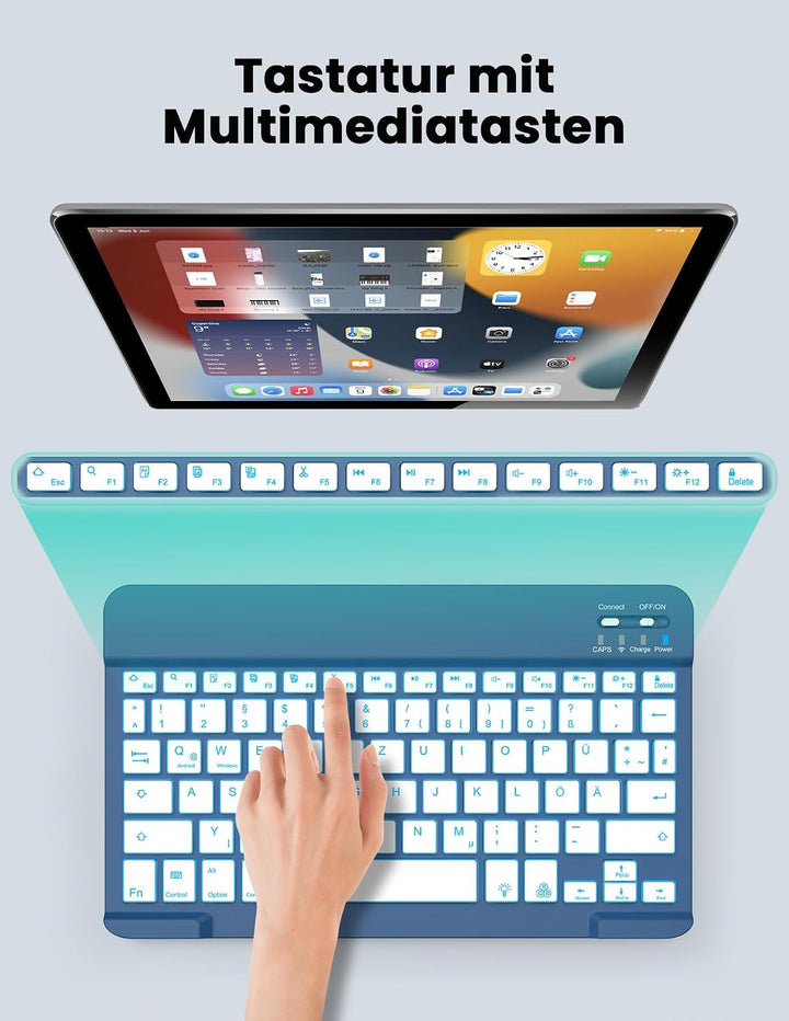 SOPPY Tastatur mit Maus kabellose Bluetooth Tastaturen mit 7-Farbiger Hintergrundbeleuchtung, Ultra