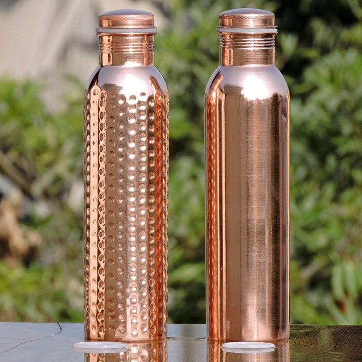 Monika Enterprises Wasserflaschen aus reinem Kupfer, 900 ml, 2 Stück, Set aus gelenkfreien Kupfer-Wa