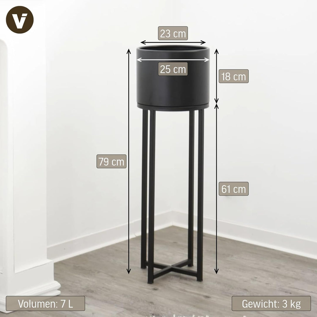 VIVANNO Blumentopf auf Ständer mit Beinen Füssen Gestell Elevate Cross 79 cm, Schwarz Schwarz Matt 7