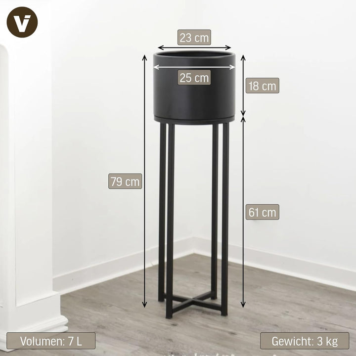 VIVANNO Blumentopf auf Ständer mit Beinen Füssen Gestell Elevate Cross 79 cm, Schwarz Schwarz Matt 7