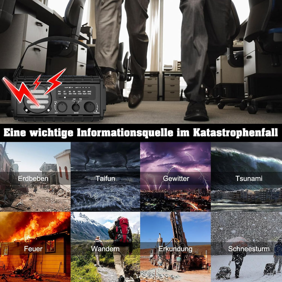 Nigecue Solar Radio, Tragbar Kurbelradio Dynamo Radio mit AM/FM, Eingebaute Wiederaufladbare Batteri