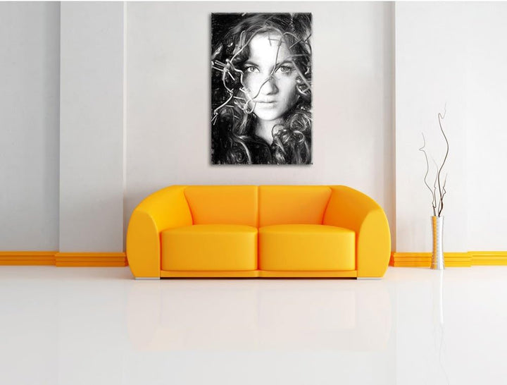 Pixxprint Sexy Girl mit Stacheldraht als Leinwandbild/Grösse: 100x70 cm/Wandbild/Kunstdruck/fertig b