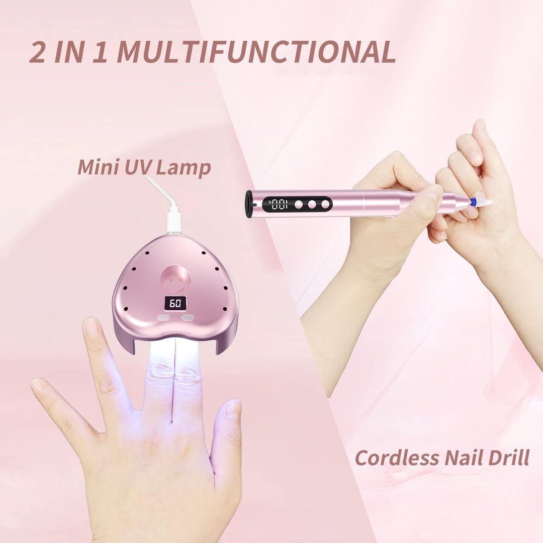 Denabuty Nagelfräser Kabellos, Elektrische Nagelfeile Professionelle 2 in 1 Fräser für Gelnägel Acry