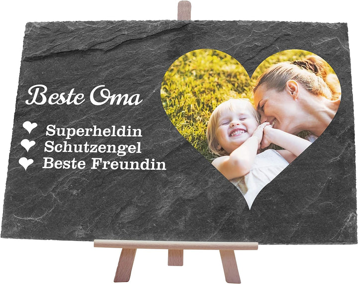 wandmotiv24 Schiefertafel mit Staffelei Personalisiert, Digitaldruck Farb-Foto im Herzformat, Text B