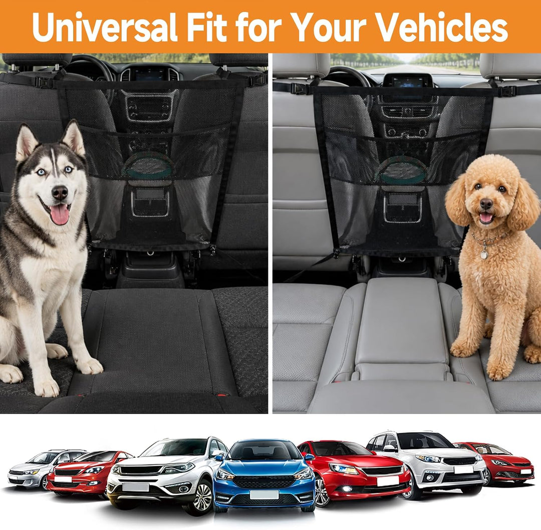 Hundegitter Auto Rückbank mit Aufbewahrungstasche &amp; Verstellbarem Seil | Universal Hundenetz Auto Ve