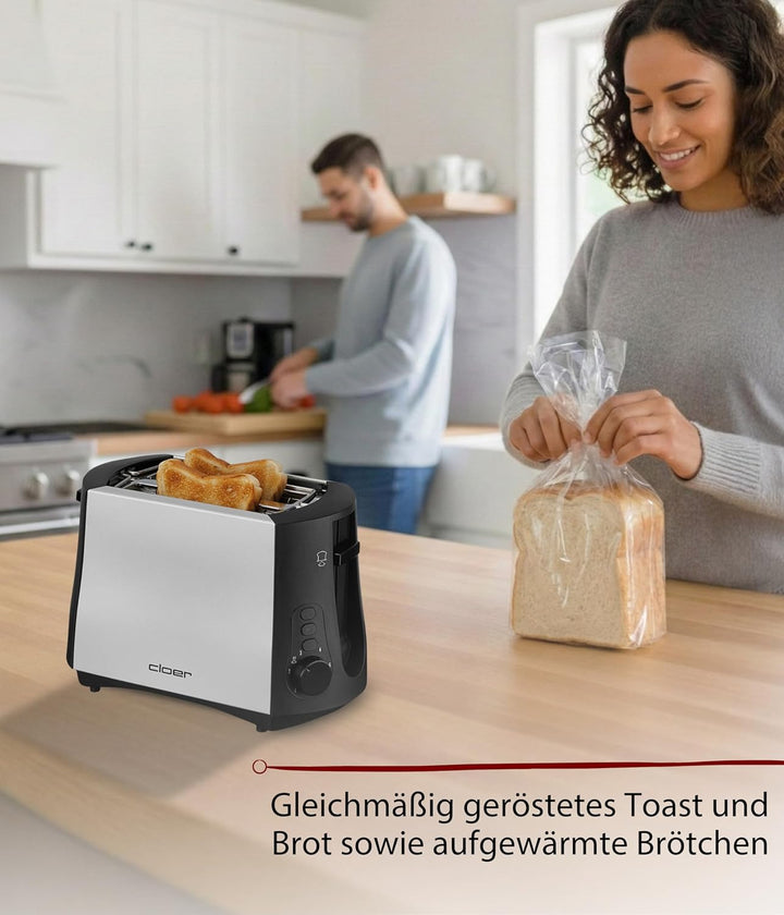 Cloer 3410 Toaster / 825 W / für 2 Toastscheiben / integrierter Brötchenaufsatz / Nachhebevorrichtun