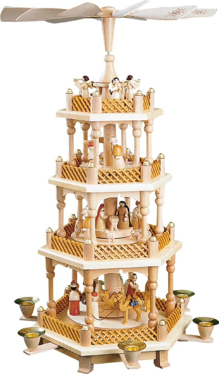 Richard Glässer Erzgebirgspyramide Christi Geburt 3-stöckig natur- 54cm Erzgebirge