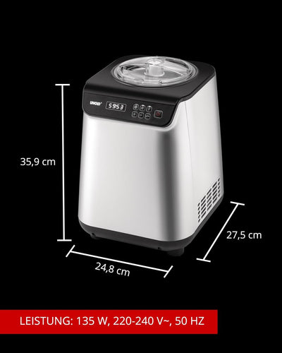 Unold EISMASCHINE UNO, mit Kompressor, 1,2 Liter Volumen, Edelstahl-Eisbehälter, mit Timer, 18/8, 1.