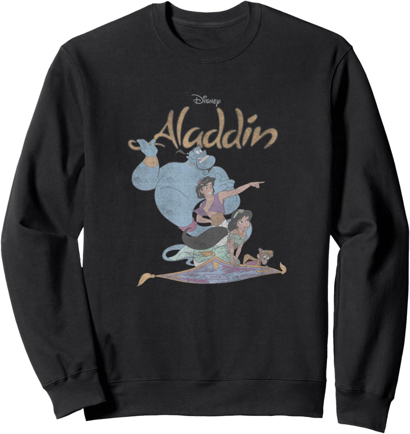 Disney Aladdin Group Shot Distressed Flying Buddies Sweatshirt