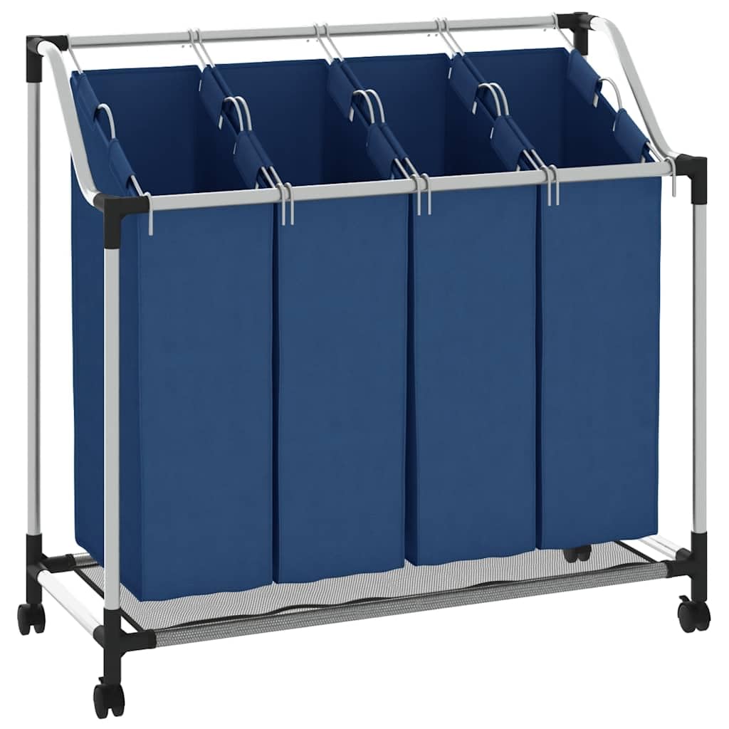 vidaXL Wäschesortierer mit 4 Taschen Rollen Wäschesammler Wäschekorb Wäschebox Wäschewagen Wäscheton