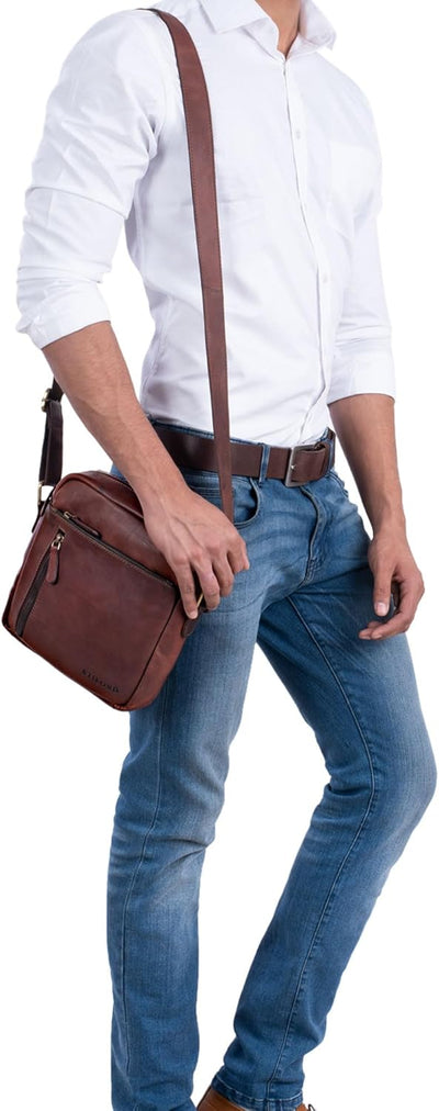 STILORD 'Benno' Leder Umhängetasche Herren klein für iPad 9,7' braun Vintage Herrentasche Messenger