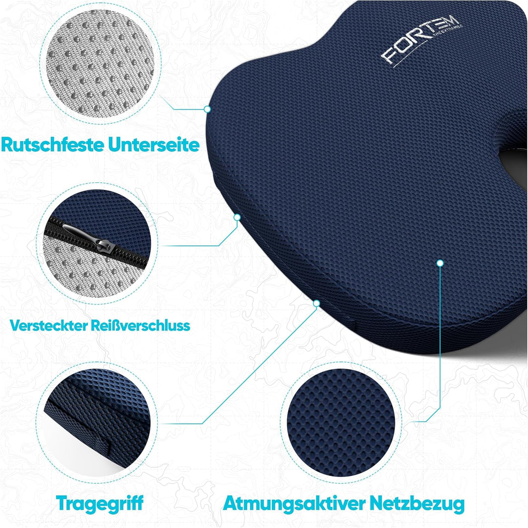 FORTEM Sitzkissen Orthopädisch für Bürostuhl - Sitzkissen Auto und Schreibtischstuhl Steissbeinkisse