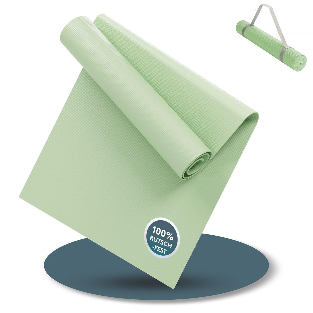 LILENO SPORTS Yoga Matte (180x60cm) inkl. Tragegurt - Sport und Yogamatte extra rutschfest in 4 mm D