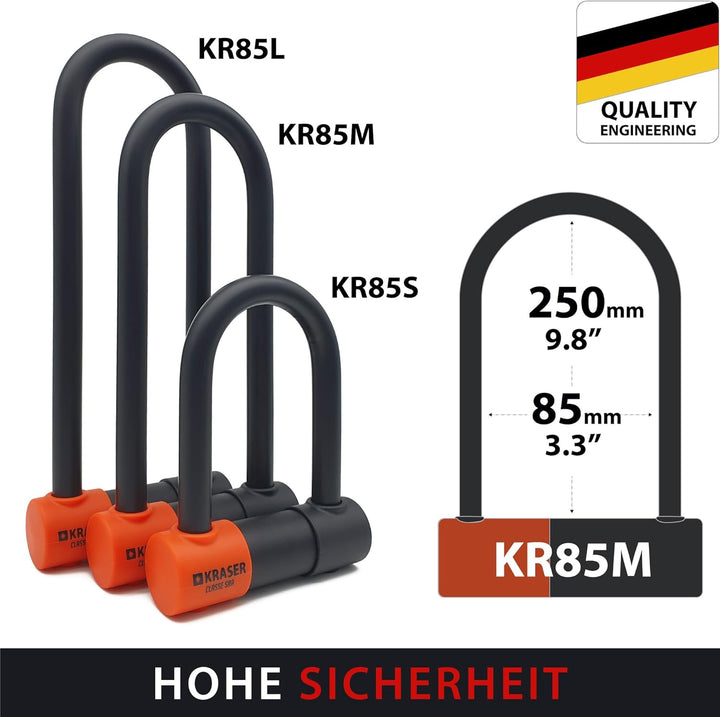 KRASER KR85M Anti-Diebstahl Motorrad Fahrradschloss Bügelschloss Vorhängeschloss U Homologiert SRA-S