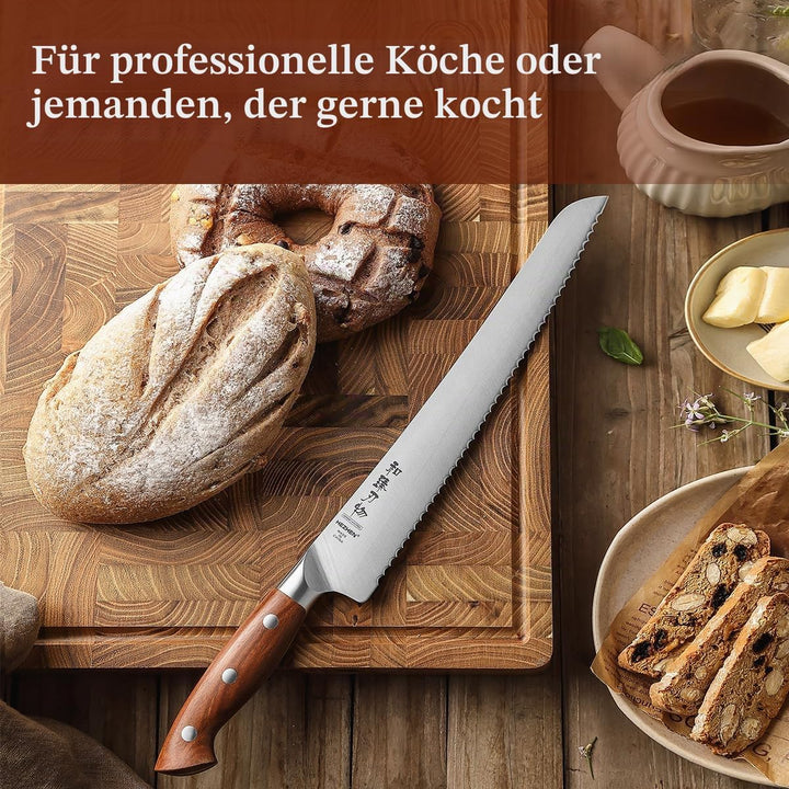 HEZHEN 27cm Gezahntes Brotmesser, Rostfreier Stahl Wellenschlif Kuchenmesser, Gezackte Klinge Sägeme