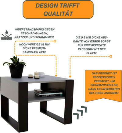 CraftPAK Wohnzimmer Tisch für Couch aus hochwertigem Holz, Stabiler & moderner Couchtisch mit zusätz