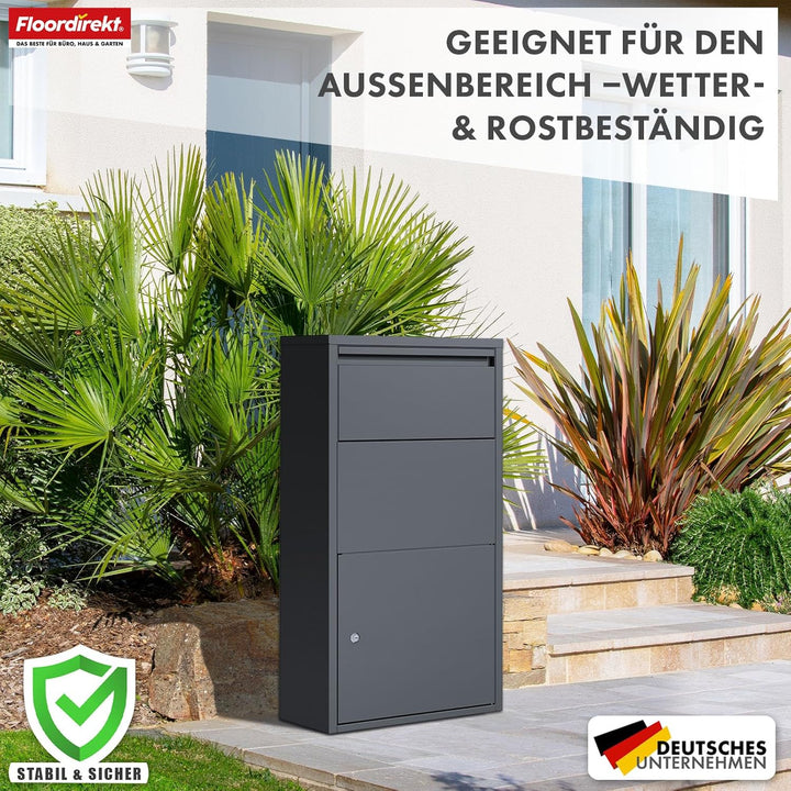 Floordirekt Briefkasten und Paketbox rostfrei und massiv, Paketbriefkasten XXL, Standbriefkasten mod