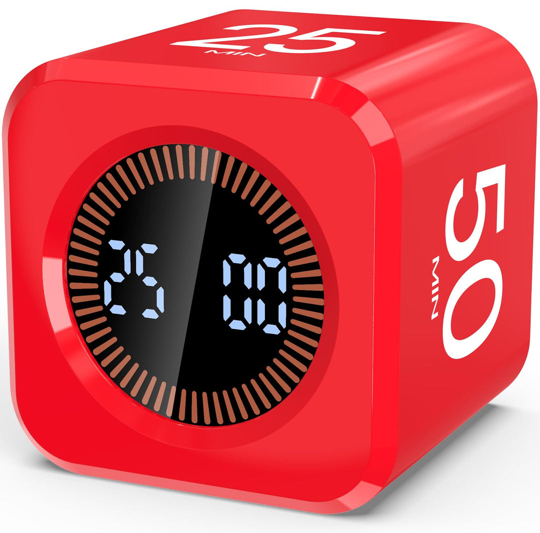 Pomodoro Timer Cube, Visueller Würfel-Timer für Kinder, Digitale LED Drehbarer Timer mit 5/10/25/50