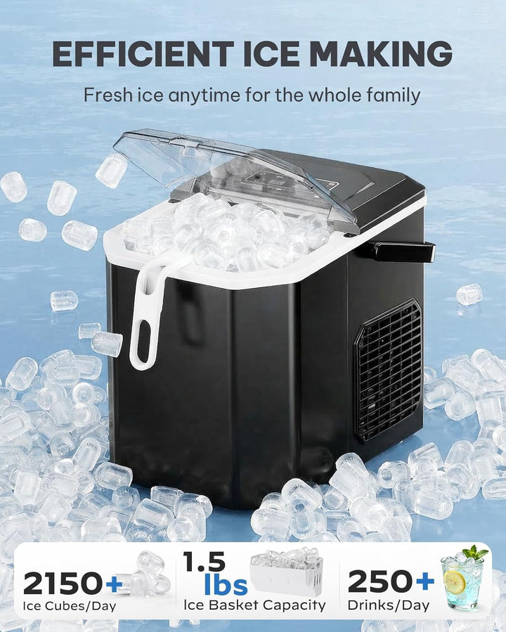Silonn Eiswürfelmaschine mit Griff-Eiswürfelkorb – Tragbar & Selbstreinigend, Mini Ice Maker 9 Eiswü