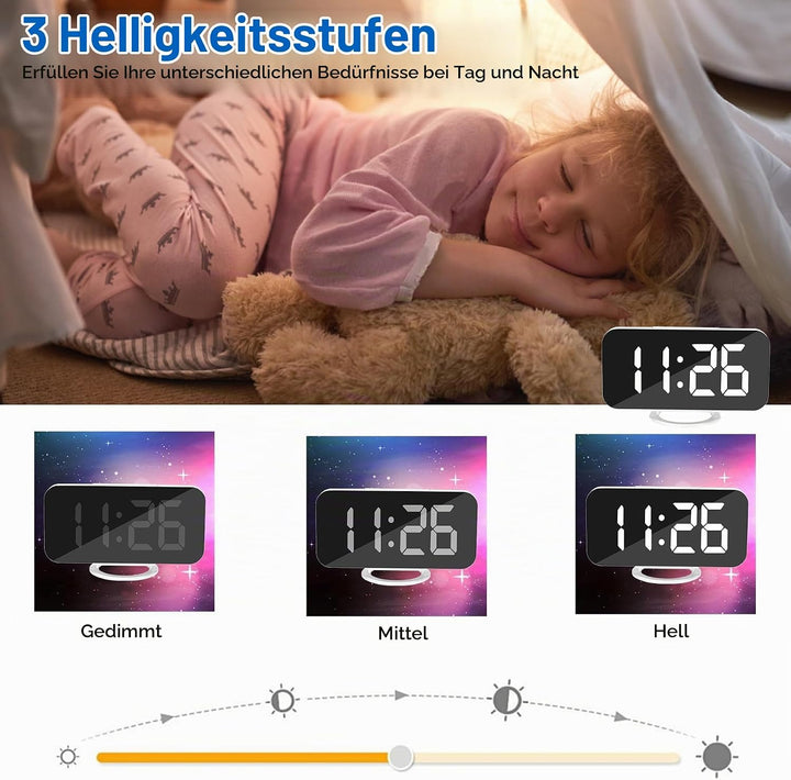 U-Picks Wecker Digital,Spiegel Digitaler Wecker,Grosse 6,5" LED-Anzeige mit Dimmer-Modus zur Helligk