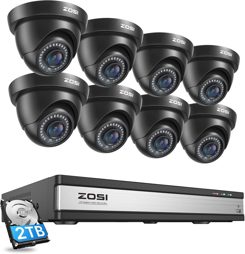 ZOSI 16CH 1080P Überwachungskamera Set mit 2TB HDD DVR und 8X 2MP Dome Kamera Überwachung Aussen Sys