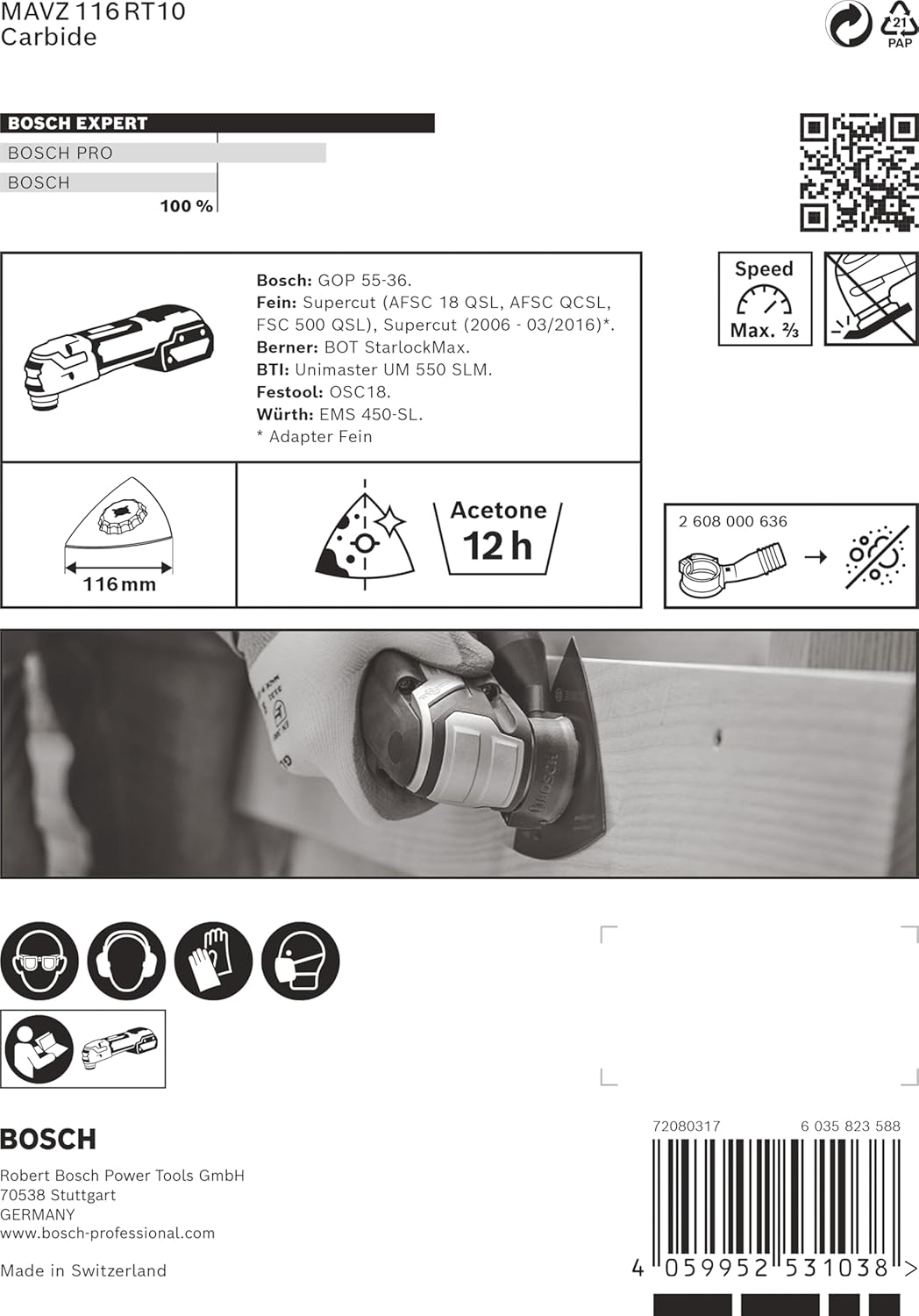 Bosch Accessories 1x Schleifplatte Expert MAVZ 116 RT10 (für Hartholz, Weichholz, Ø 116 mm, Körnung