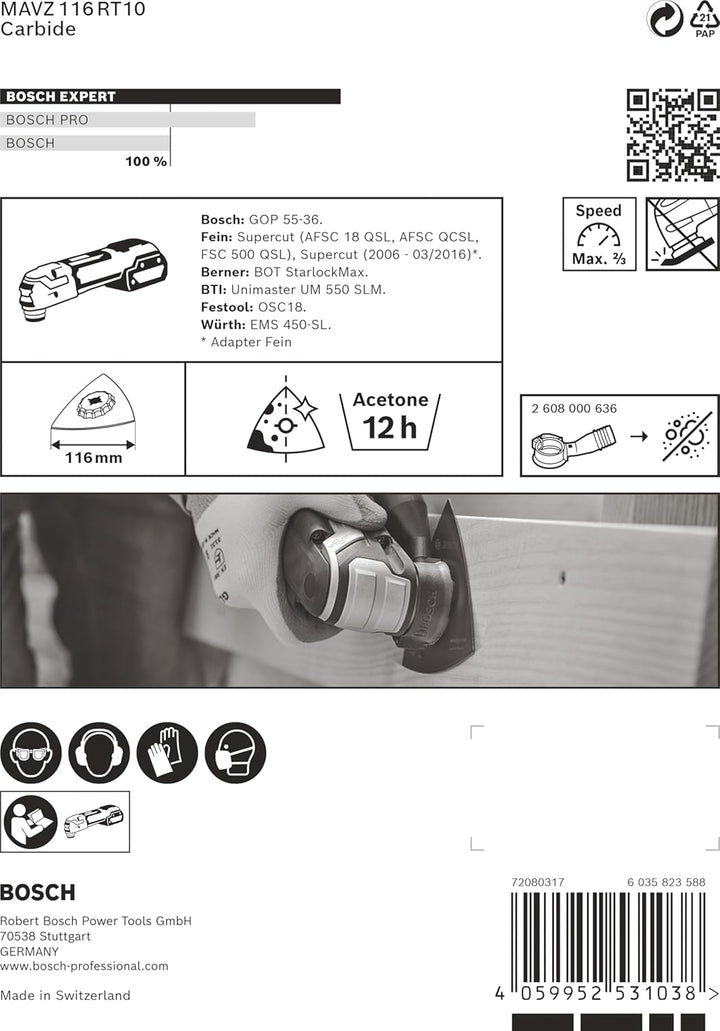 Bosch Accessories 1x Schleifplatte Expert MAVZ 116 RT10 (für Hartholz, Weichholz, Ø 116 mm, Körnung