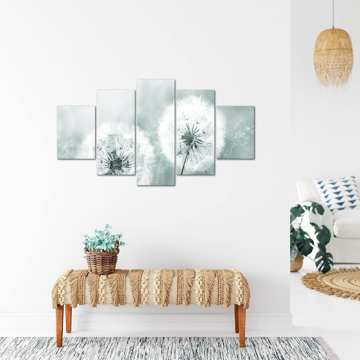 Runa Art Bild Wohnzimmer Schlafzimmer Pusteblume 5 Teilig Natur Grau Blau Wandbilder auf Vlies Leinw