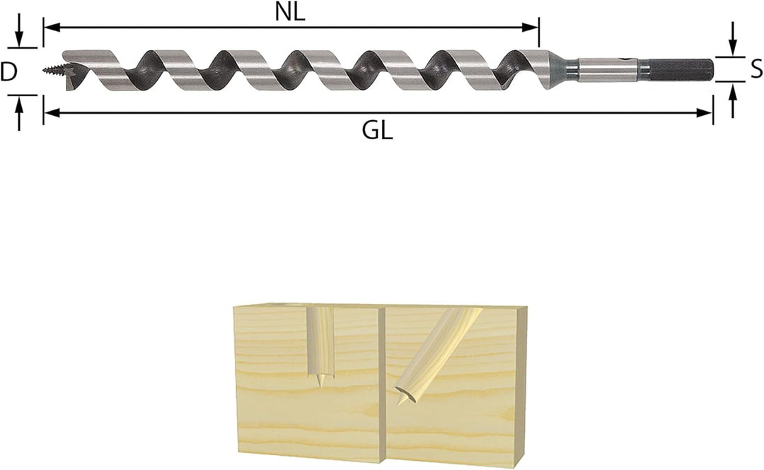ENT 41011 Schlangenbohrer WS, Durchmesser (D) 8 mm, NL 580 mm, GL 650 mm, S 6,35 mm 1/4" 6-kant D=8