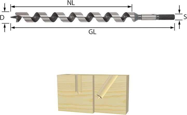 ENT 41010 Schlangenbohrer WS, Durchmesser (D) 8 mm, NL 390 mm, GL 460 mm, S 6,35 mm 1/4" 6-kant D=8