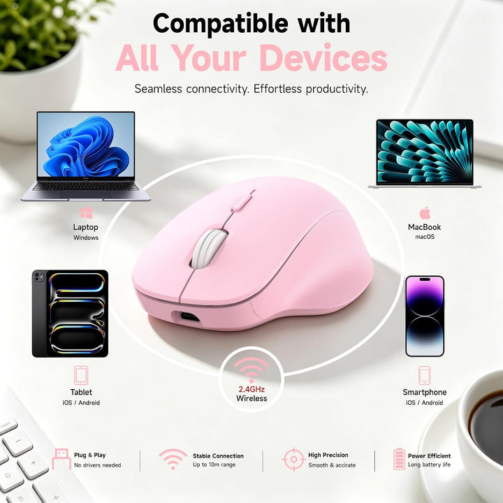 qaf Kabellose Dual-Mode Maus, Bluetooth &amp; 2,4 GHz Funkmaus, wiederaufladbare USB-C Wireless Maus mit