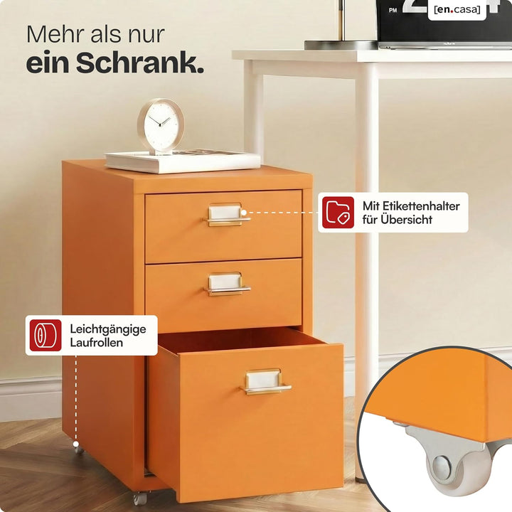 [en.casa] Rollcontainer Kökar Schubladenschrank Metall Aktenschrank mit 3 Schubladen Bürowagen mit R