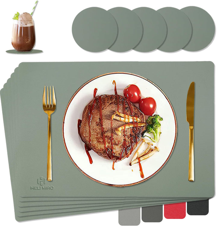 HELI MIAO Tischsets Abwaschbar,Platzsets Abwischbar, Leder,Hitzebeständig Doppelseitigen I 6er Set P