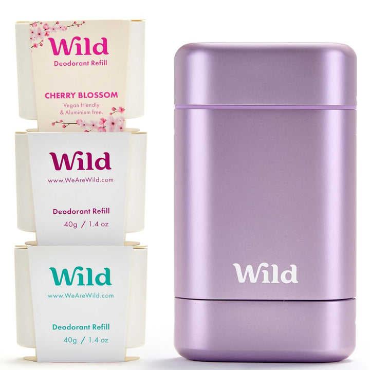 Wild - Natürliches nachfüllbares Deo - Aluminiumsalzfrei - Lilafarbener Deobehälter mit Nachfüll-Sor