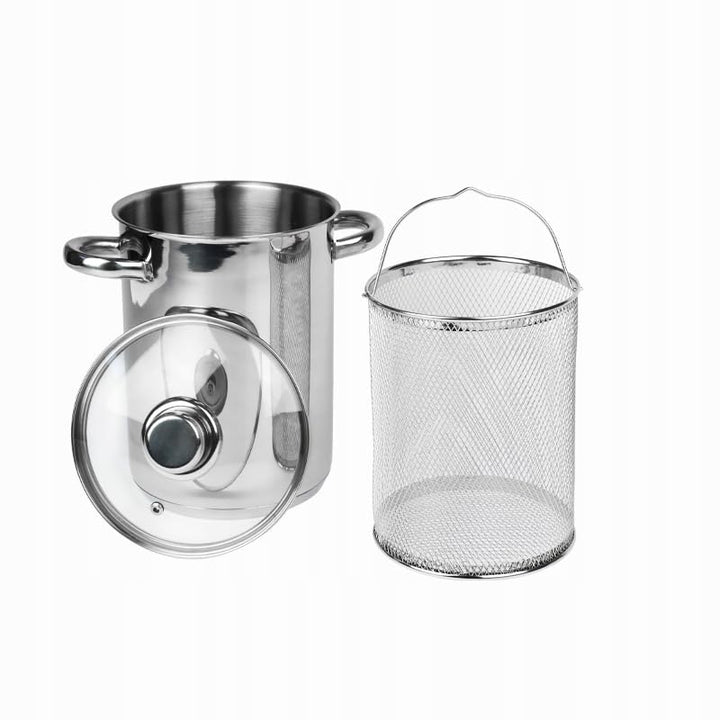Edelstahl Spargeltopf 4L Kochtopf mit Siebeinsatz Glasdeckel Induktion Spaghettitopf Nudeltopf Gemüs