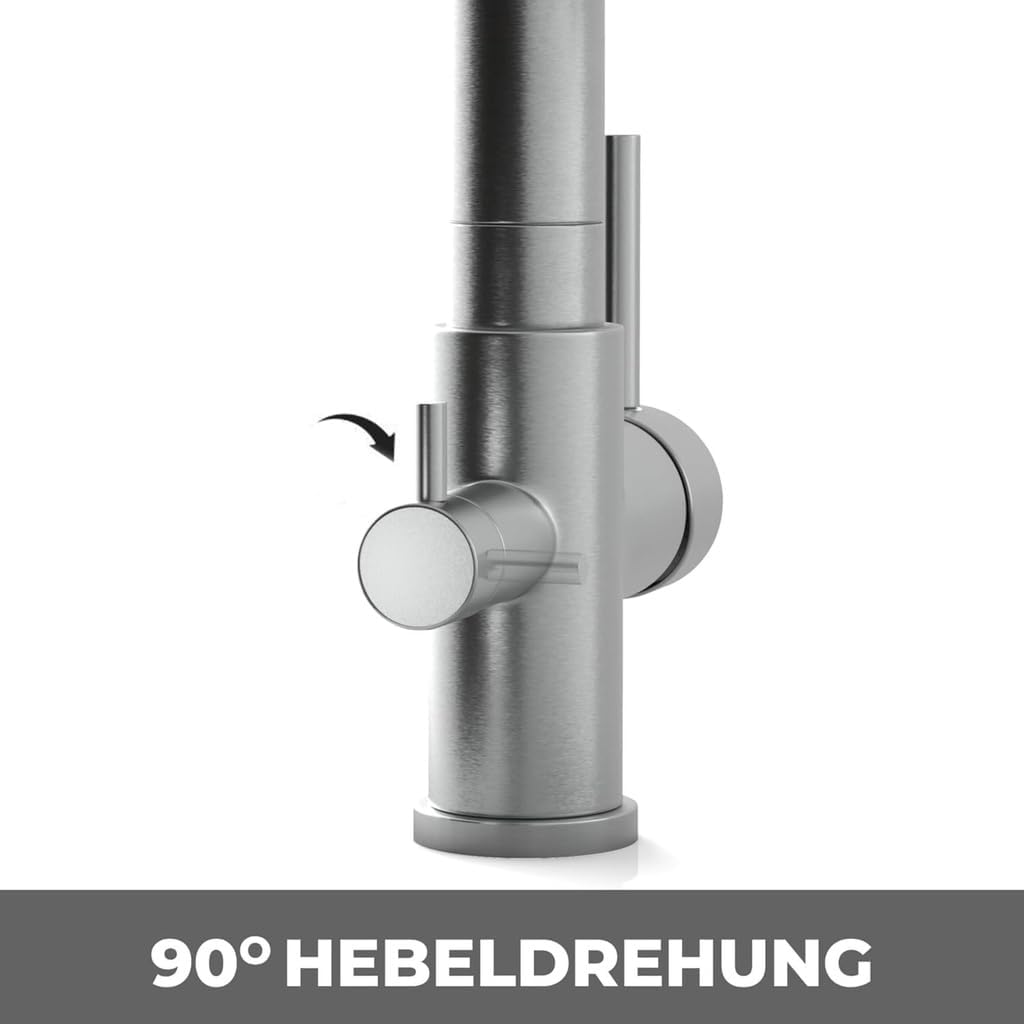 AORA® | STATEMENT INOX 3 Wege Wasserhahn aus Edelstahl 2.0 | 360° drehbare Küchenarmatur aus massive