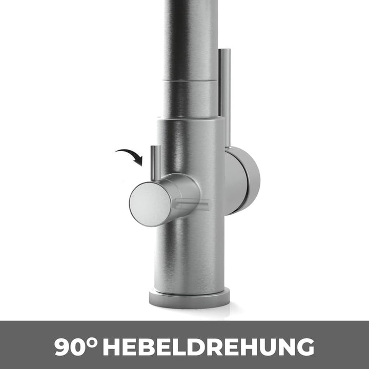 AORA® | STATEMENT INOX 3 Wege Wasserhahn aus Edelstahl 2.0 | 360° drehbare Küchenarmatur aus massive