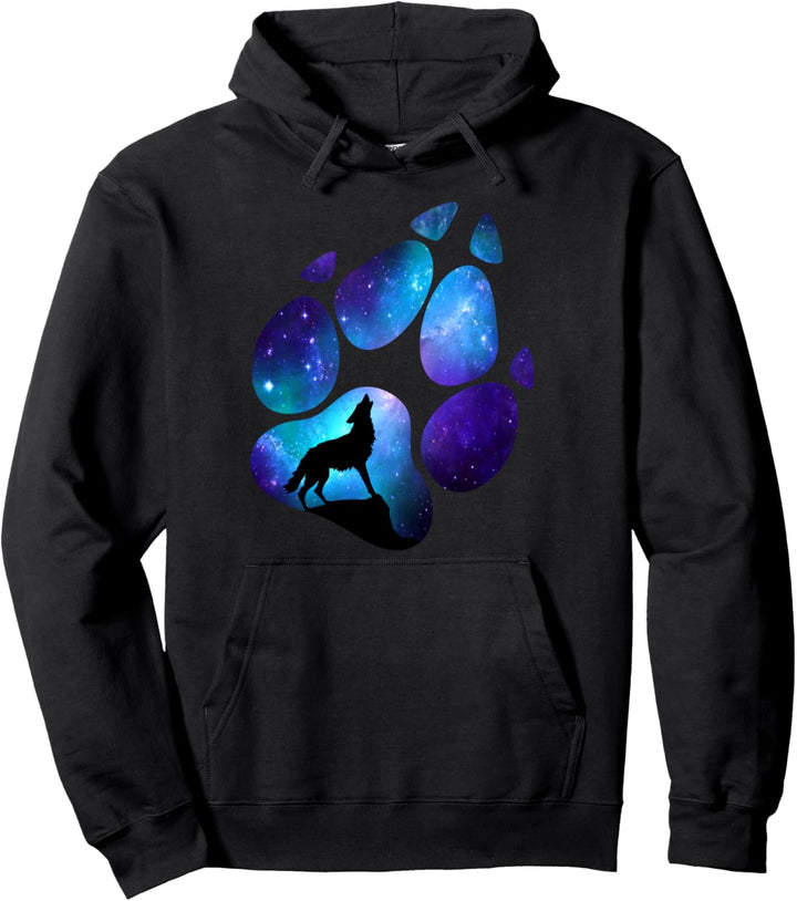 Wolfs Pfoten Galaxie Wilde Einsame Wölfe Sterne Mond Wolf Pullover Hoodie