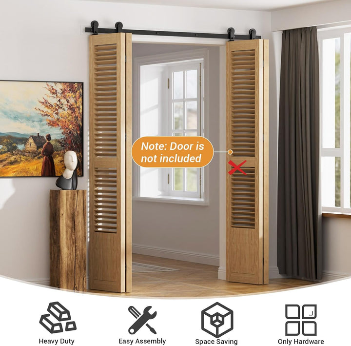 153cm/5FT Bifold Schiebetürbeschlag Schiebetüren Schiebetürsystem Komplettset Laufschiene Rollen Set