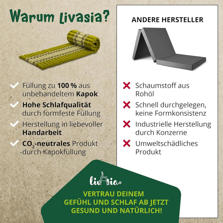 livasia Rollmatte Rollmatratze L-200x110x4,5cm, Gästebett Gästematratze 1 Person, Reisebett Kofferra