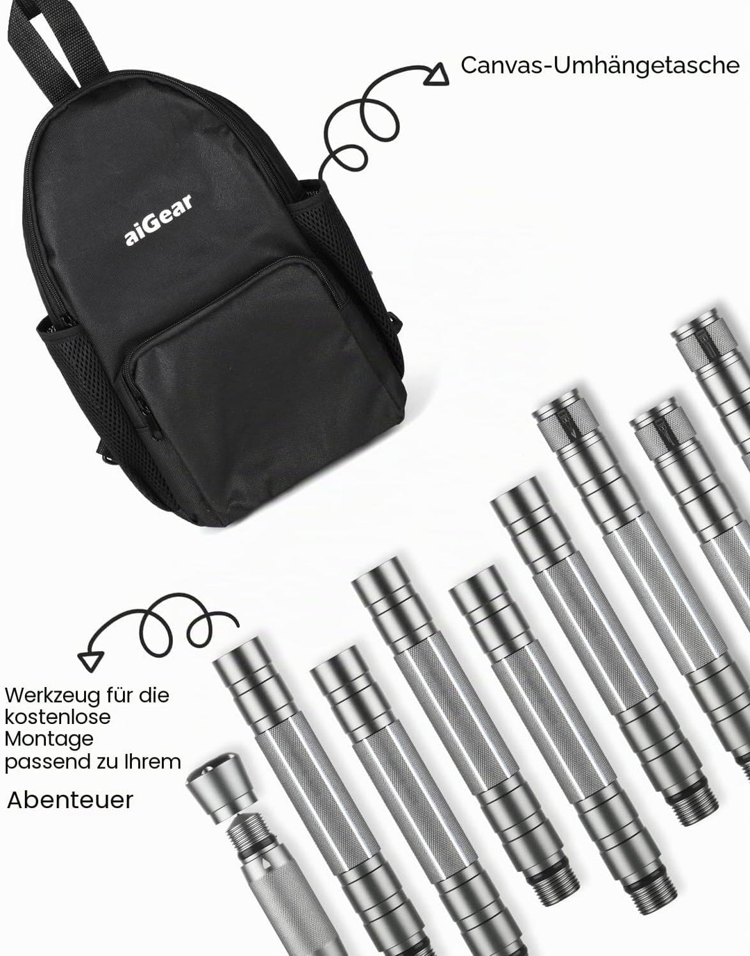 aiGear Wanderstöcke 5/6/7/8 Rohres Schwarz Aluminium mit 3 Wandern Zubehörs Grau ‎5 Tubes/39", Grau