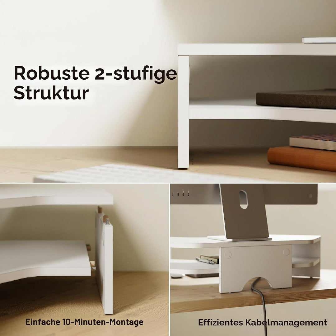 Fenge Monitorständer Holz, Monitorerhöhung mit Ablage, Eck-Monitorständer, Schreibtisch-Organizer fü