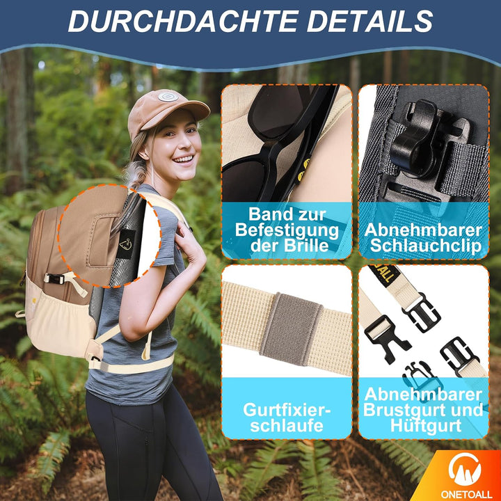 Diebstahlsicherer Wanderrucksack Damen 20L, Leichter Tagesrucksack Herren Klein, Wasserdichter Fahrr