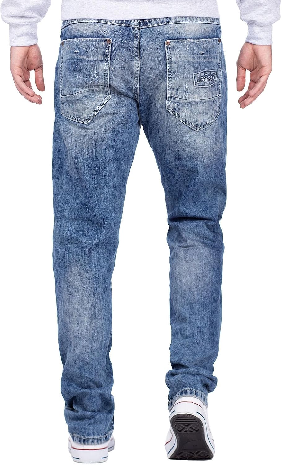 Cipo & Baxx Herren Jeans – Regular Fit Denim Hose für Männer, Destroyed und Used Look, Bikerstyle, C