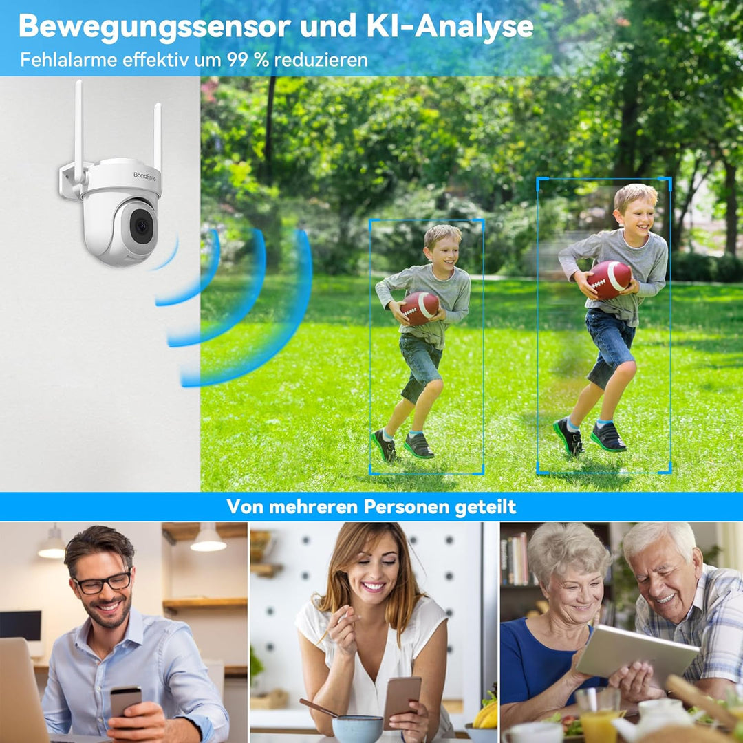 BondFree 3K 5MP Überwachungskamera Aussen, 355°/90° Schwenkbar Kamera überwachung aussen, 2,4GHz/5GH