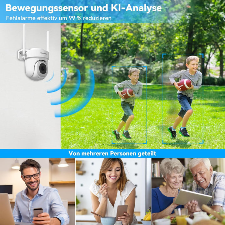 BondFree 3K 5MP Überwachungskamera Aussen, 355°/90° Schwenkbar Kamera überwachung aussen, 2,4GHz/5GH