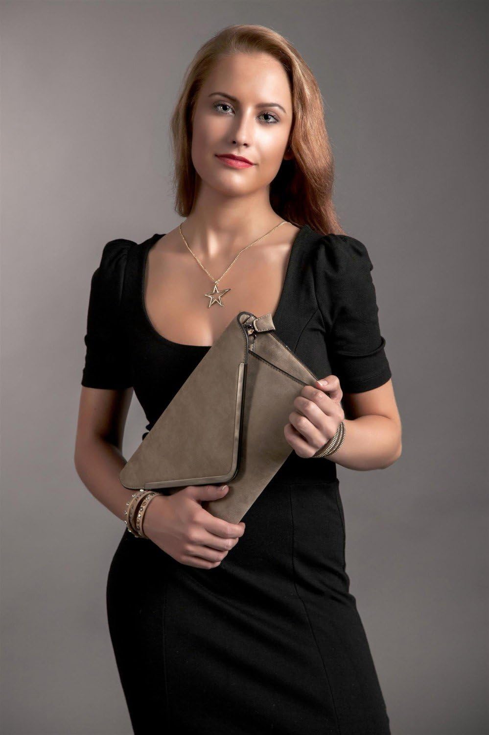 styleBREAKER Envelope Clutch, Abendtasche im Kuvert Design mit Schulterriehmen und Trageschlaufe, Da