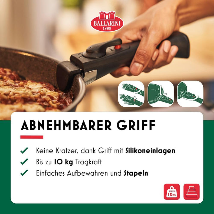 BALLARINI Torre Bratpfannen-Set und Stieltopf, 6 tlg, Keramikbeschichtung, Induktionsgeeignet, Abneh