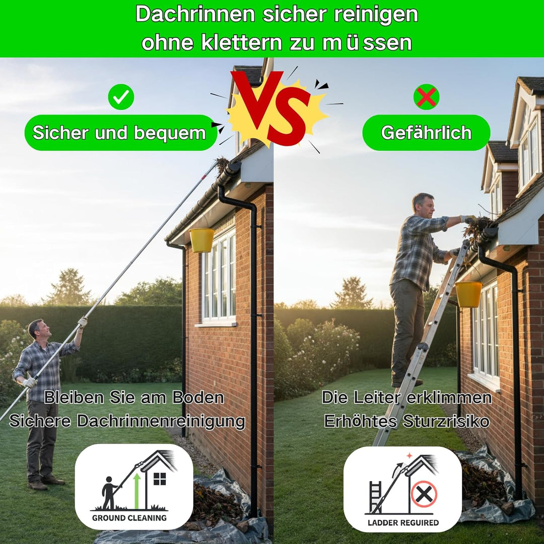 BeGrit Dachrinnenreiniger Dachrinnen Reiniger 3m Ausziehbar Teleskopstiel mit Dachrinnenschaufel ent